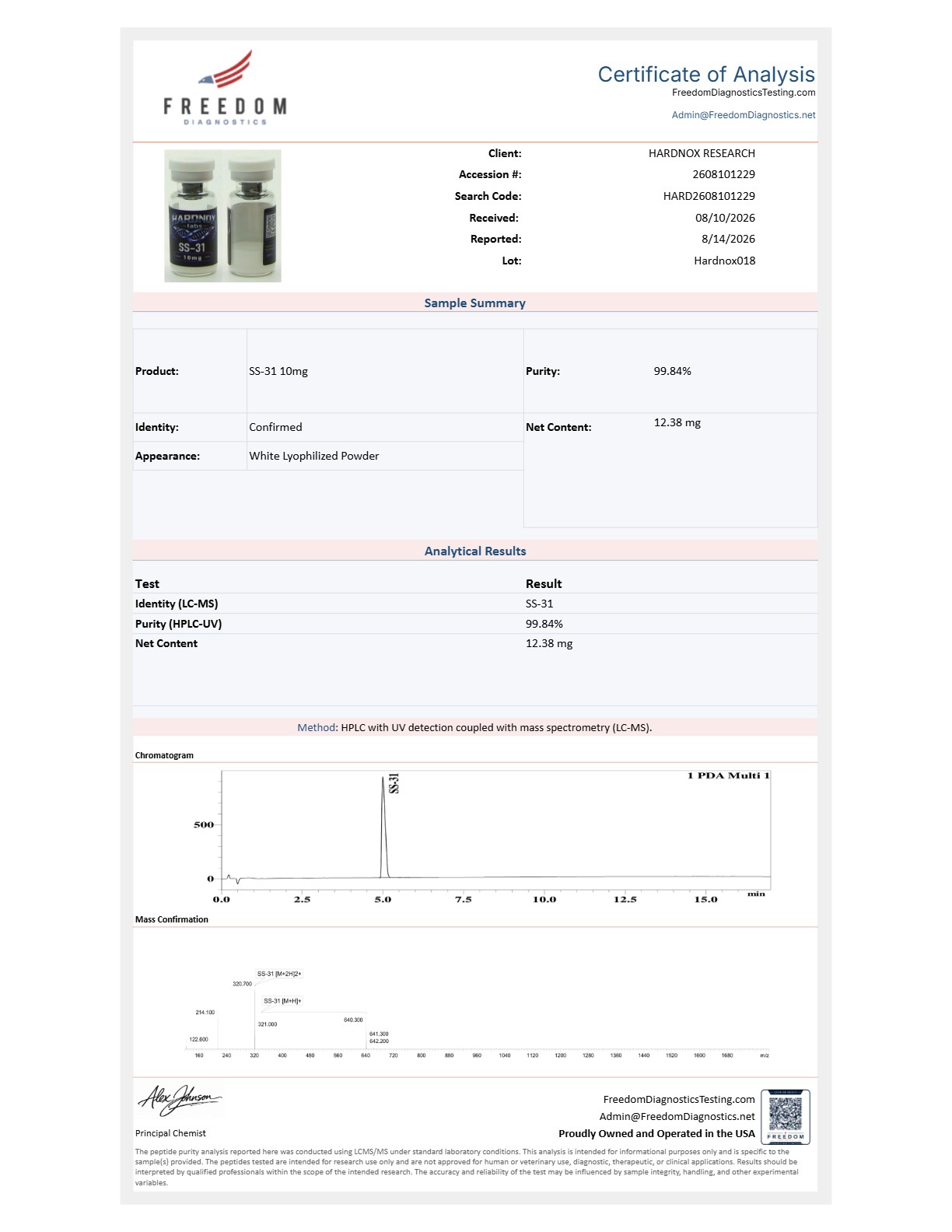 SS-31 lot Hardnox018 CoA preview